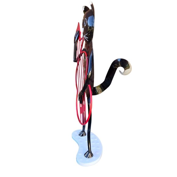 Black Cat Guitar Player Musician Statue Metal Sculpture Musician Bass 25 Inch - Picture 4 of 16